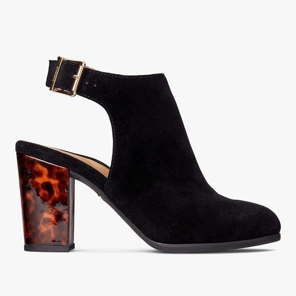 Vionic Black Suede Heels with Tortoiseshell Block Heel